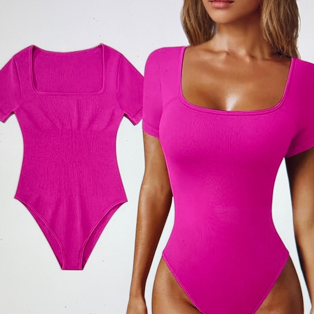 H&M Women’s Square Neck Short Sleeve Bodysuit - Fuchsia
